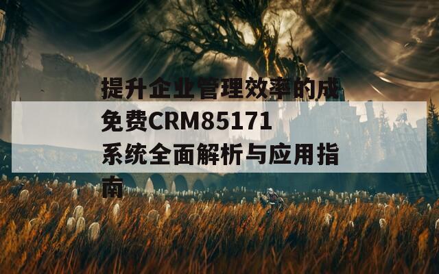 提升企业管理效率的成免费CRM85171系统全面解析与应用指南